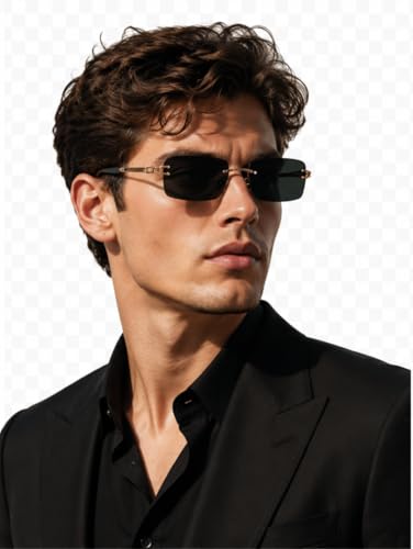 Image of FAVELA Premium Rimless Rectangular Sunglasses for Men & Women | Gold Tinted Luxury Eyewear | Lightweight Metal Frame | UV400 Protected Stylish Goggles | Medium Size