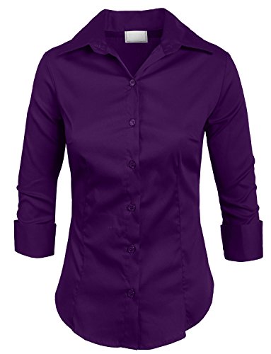 NE PEOPLE Button Down Shirt - Women's 3/4 Sleeve Roll Up Stretch Collar Office Work Formal Casual Basic Blouse Top (S-6XL)2
