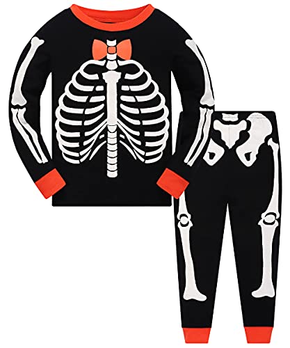 Popshion Kids Pajamas for Boys Skeleton Glow-in-The-Dark Cotton Sleepwear Toddler Clothes Halloween Outfit Size 3t