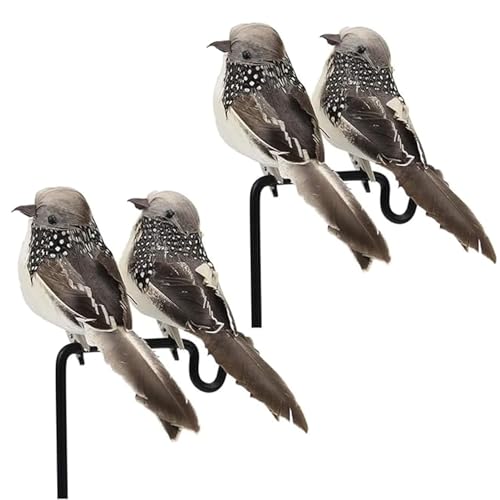 Abirdflyer 4pcs Grey Artificial Feather Birds 6inch Clip on Realistic Sparrow Bird Ornaments for Christmas Tree Decoration Wreath Craft Garden Home Decor Party