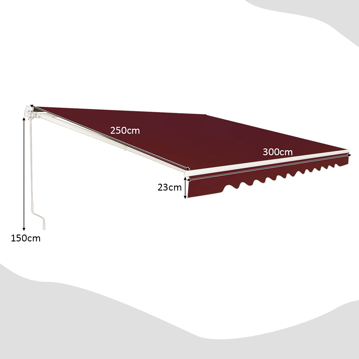 Wysuwana markiza na balkon, wodoodporna i odporna na promieniowanie UV, 3 m x 2,5 m, czerwona markiza na patio z wysuwanymi ramionami, idealna do użytku w ogrodzie i na tarasie