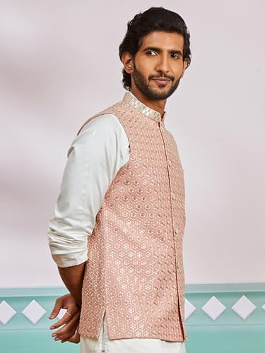 Image of VASTRAMAY Men's Embroidered Nehru Jacket - Festive Ethnic Waistcoat for Festive, Wedding, Party & Traditional Occasion Outfit