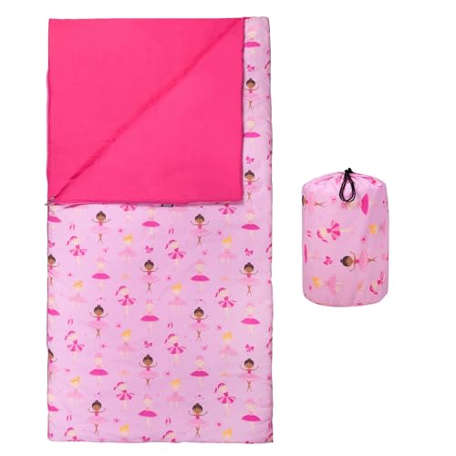 Image of Wildkin Kids Sleeping Bag - Roll-Up Design with Storage Bag for School, Travel & Camping - Ballerina