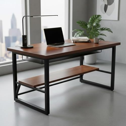 Image of Metal Office Table /Study Table /Computer Table for Home PC - Engineered Wood Modern Top Study Table for Adults /Students Office Desk for Laptop Work at Home Writing Desk (Wyatt)