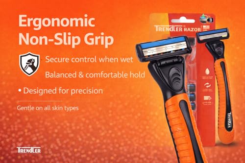 Image of 3 BLADE Razor Set with Hanging Stand | Razor for Men | 4 Cartridges, 1 Handle, Protective Cap | 3-Blade Shaver | Water-Activated Moisture Strip | Smooth Shave Kit (4 Cartridges)
