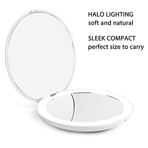 Milishow Travel Mirror with LED Lighted, 1x/10x Magnification Compact Mirror with Light, 2-Sided Illuminated Folding Round Mirror, Handheld Pocket Makeup Mirror (White) — view 4