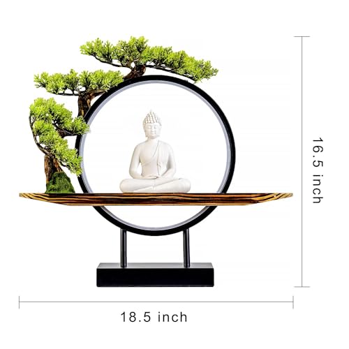 Houlu 6FOSD-W White Buddha Statue With Green Artificial Tree And Led Circle Table Lamp thumb #4