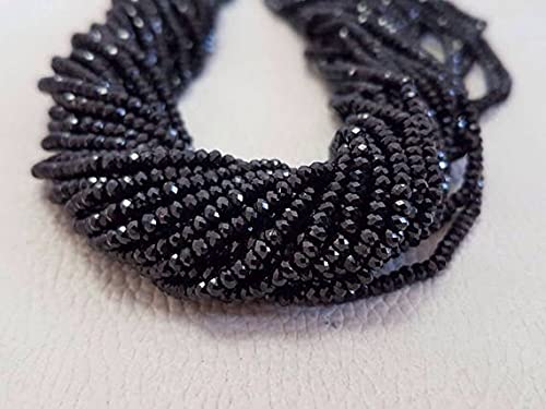 Perles spinelle noir 2mm pneu facetté, la pierre naturelle qui ne ternit jamais pour vos bijoux
