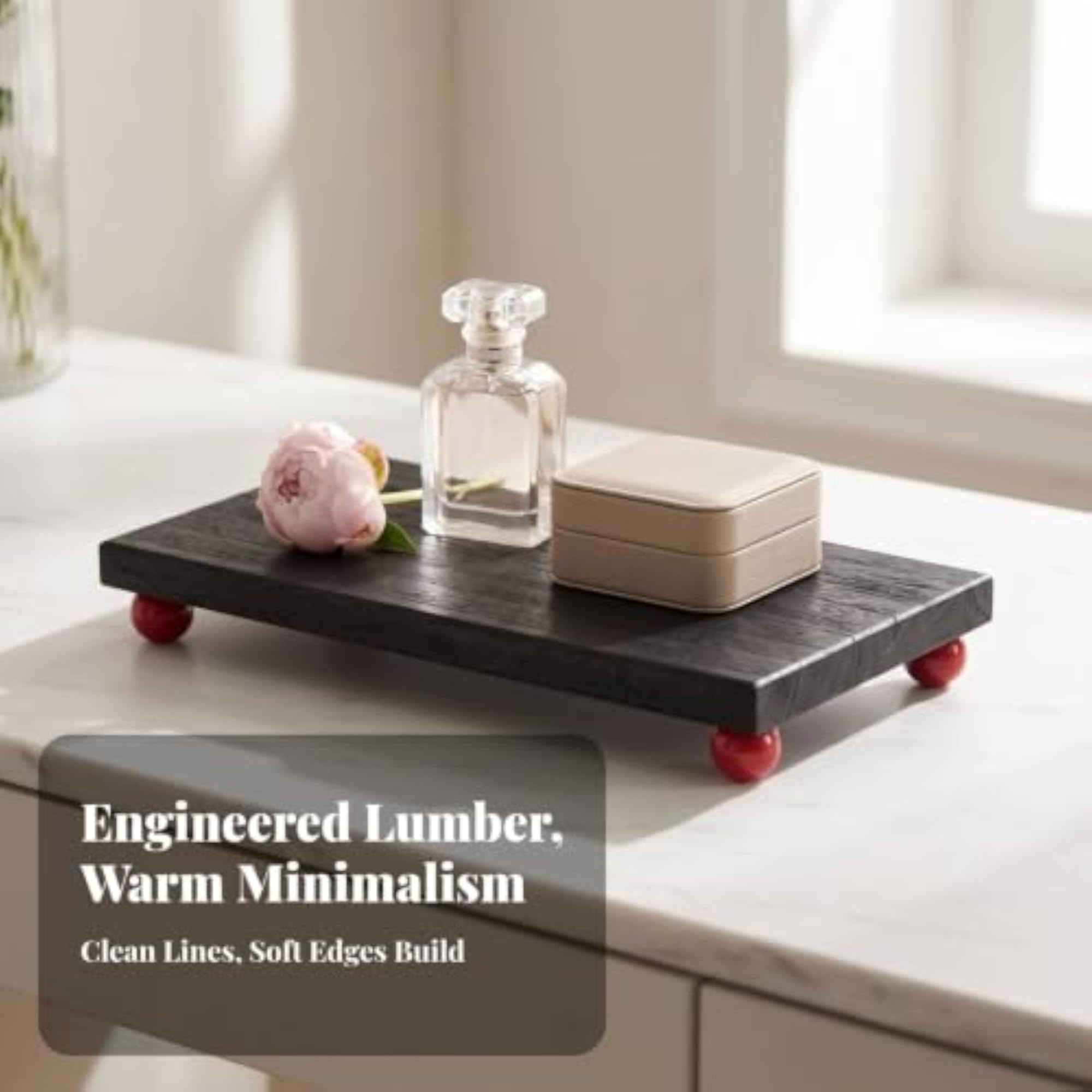 Rectangular Wooden Tray with Feet, Minimalist Wood Riser