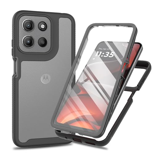 XINYEXIN Funda para Motorola Moto G15 / G15 Power, Protector de Pantalla Incorporado [360 Grados Antigolpes] Rugged Bumper Transparente Carcasa Case Cover - Negro