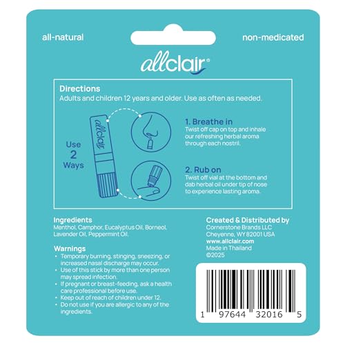 Image of Allclair Nausea Relief Inhaler Stick, Motion & Morning Sickness, 2 Pack | Fast-acting, non-drowsy, made with 6 natural ingredients, drug-free alternative to pills and patches