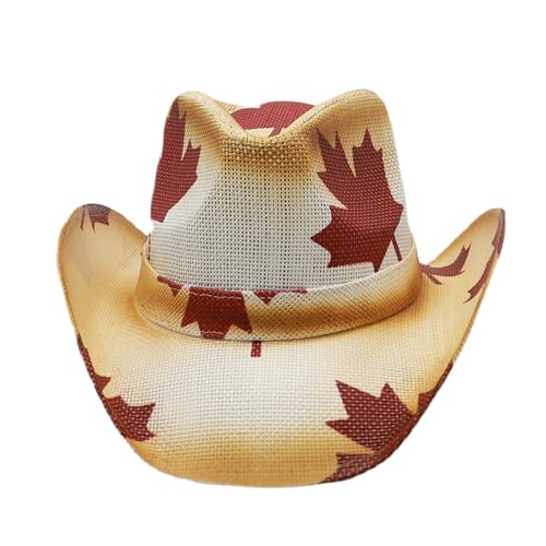 Image of Mens Straw Cowboy Hat Unisex Western Beach Sun Hat for Men Women Wide Brim Fedora Hat Cowgirl Hats Summer Panama Hat