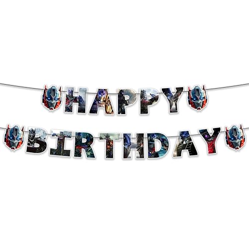 Optms Prme Happy Birthday Banner Decoration Transformers-Themed Party Garland Featuring Bold Robot Designs & Bright Colors Fun Supplies for Birthdays Celebrations & Fan Events