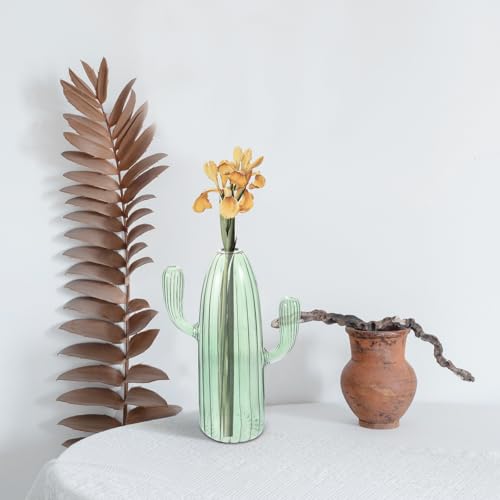 Jarrón de cactus de cristal verde Hemobllo con diseño simple artesanal 7