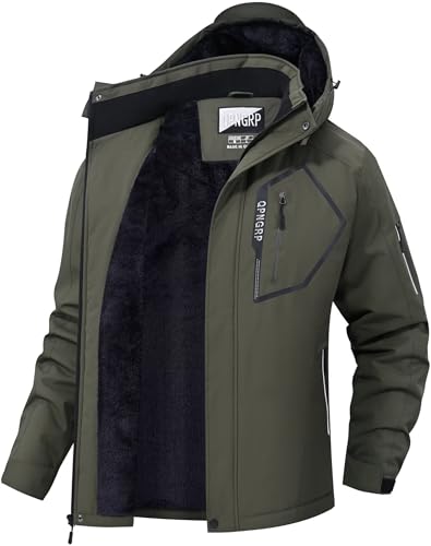 Image of QPNGRP Men's Ski Jacket Waterproof Insulated Winter Coat 5 Zipper Pockets