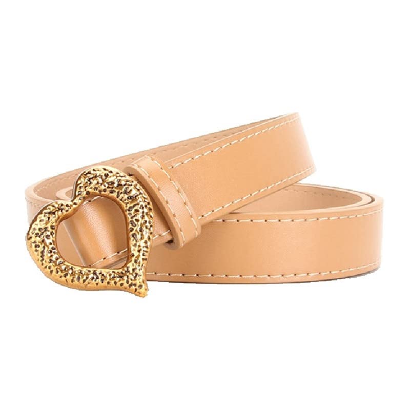 ROWAGY Cinturón de piel sintética para mujer, para vestir, pantalones de trabajo, jeans, falda, diseñador, cinturón ajustable occidental, hebilla de corazón, Caqui, Talla única