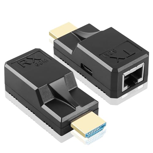 Image of HDMI to RJ45 60M Extender 1080P HDMl to RJ45 Cable Extendr Converter with Type-C Charging Cable for Computers, Laptops, Set-Top Boxes, TVS, Projectors, etc (60M HDMI Extender Connector)