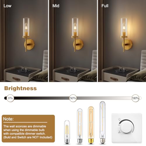 Image of Gold Wall Sconces,Sconces Wall Lighting 15.5 inch Knurled Aluminum Bathroom Vanity Wall Light Fixture with Clear Glass,Modern Brushed Brass Bathroom Sconces Wall Lights for Living Room,Bedroom,Corridor