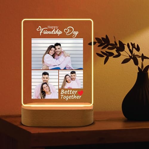Image of Giftplease Customized LED Light Photo Frame for Friends | Personalized Lamp with Friendship Quote | Best Friend Gift for Birthday, Farewell, Friendship Day | Tabletop Frame 6x7.25 Inch FR 10
