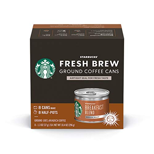 Starbucks Medium Roast Fresh Brew Ground Coffee Cans  Breakfast Blend  4 boxes (32 cans total)