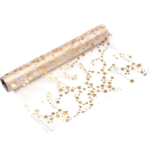100%Mosel Organza Tischläufer Sterne, in Gold/Metallic (28 cm x 5 m),...