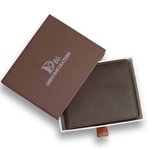 Image of DK86 Leather Bifold Wallet for Men RFID Blocking Full Grain Leather Extra Capacity Multiple Card Slots with 2 ID Windows (Vintage Coffee)