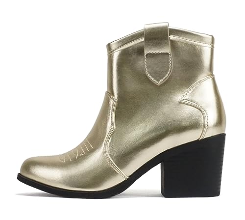 Image of Soda inchTELLER inch ~ Women's Western Cowboy Boots with Stitched Detailing, Pointed Toe, and Low Block Heel