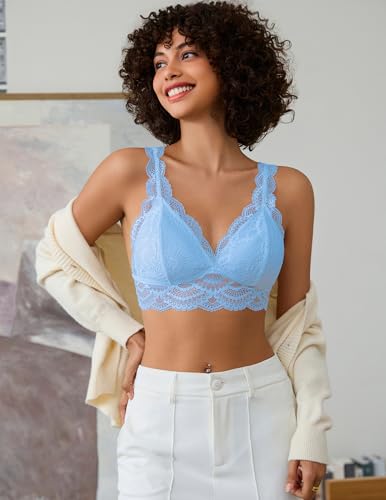 Image of Avidlove Lace Bralettes Womens Triangle Plunge Wireless Bras Camisole Tops Cami Strappy Sexy Soft