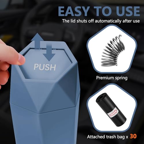 Image of Car Trash Can with Lid - 2-Pack, Interior Accessories for Vehicles, Leakproof Garbage Can with 30 Detachable Trash Bags, Multipurpose Organizers and Storage for Home, Office (Dark Blue)