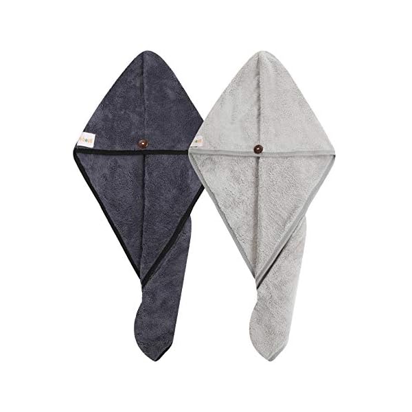 2-Pack-Hair-Drying-Towels-Hair-Towel-Wrap-Super-Absorbent-Microfiber-Hair-Towel-Turban-with-Button-Design-to-Dry-Hair-QuicklyDark-GrayLight-Gray M-bestl 2 Pack Hair Drying Towels, Hair Towel Wrap, Absorbent Microfiber Hair Towel Turban with Button Design to Dry Hair Quickly(Dark Gray&Light Gray)