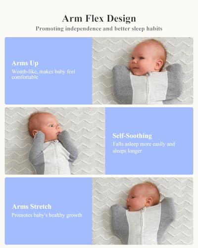 Image of KIDIRA Newborn Swaddle, Swaddles for Newborn 0-1 Months 3.8-6lb, Arms Up Swaddle 0-1 Months with Moisture-Wicking Fabric, Promotes Healthy Hip Development, 2-Way Zipper, 1Pack, Gray
