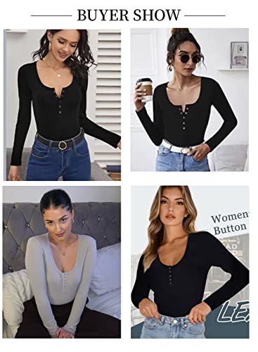 Dokotoo Women's Sexy Fall Tunic Tops For Leggings Long Sleeve Shirts V Neck Soild Color Front Button Up Causal Stretch Blouse Slim Fit T Shirt For Women Black Medium #TOP3