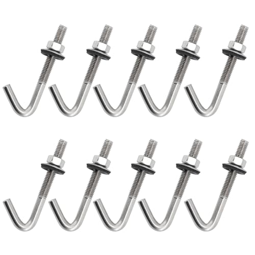 10 Pieces M6x80mm Roof Tile Anchor Bolts Long Shank J Hooks 304 Stainless Steel Concrete Anchors Screws with With Hex Nut and Washer