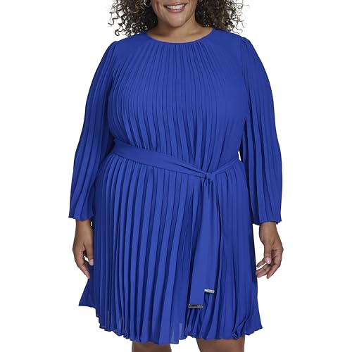 Robe manche longue DKNY col rond coupe ajustée pour femme chic