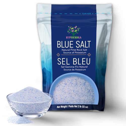 EUPHERBIA Blue Salt, Fine Grind, Rare Mineral Low Sodium, 2lb Fine Grind
