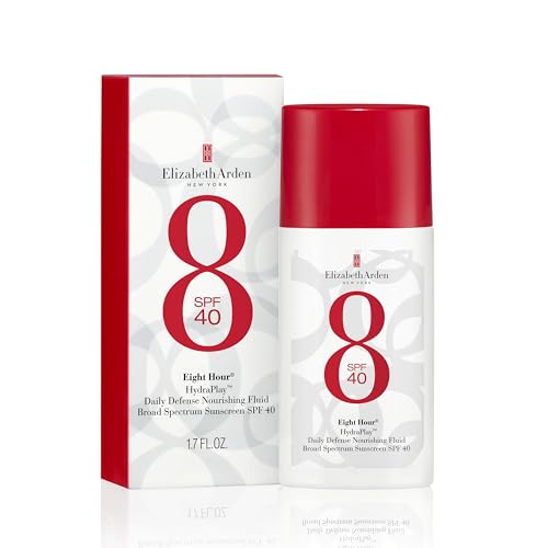 Revlon Consumer Products Corp. Elizabeth Arden Eight Hour HydraPlay Daily Defense Nourishing Fluid Broad Spectrum Face Sunscreen SPF 40, No White Cast, Non-Comedogenic, Fragrance-Free, 1.7 fl oz