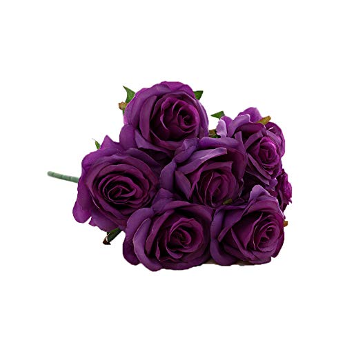 RIsxffp Plante artificielle murale artificielle en plastique 9 têtes de roses pour bouquet de mariée, fête, décoration de maison, bureau - Violet Cover