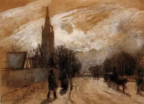 Toile Camille Pissarro église Upper Norwood huile fait main cadeau prestige
