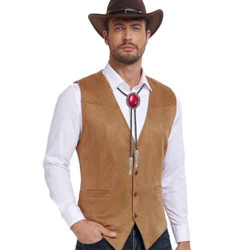 Image of AZORA Western Cowboy Bolo Tie Men Leather Necktie Leather Cord Turquoise Stone Bolo Ties for Men Women