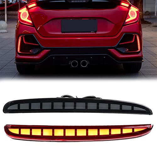 VGETTING Smoked Lens LED Reflector Lights for 2017 2018 2019 2020 2021 Honda Civic Hatchback, Type-R, SI Rear Bumper Tail Light with Sequential Turn Signal, Brake Function (Grid Smoked)
