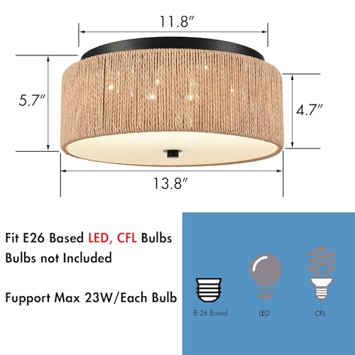 Image of YUBOLE Woven Ceiling Light 3-Light Bohemian Flush Mount Ceiling Light