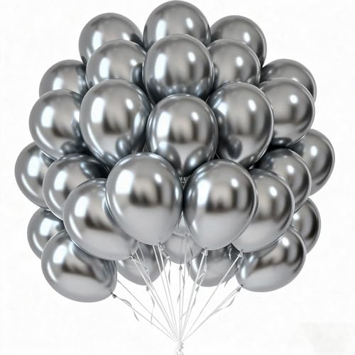 Image of Metallic Silver Balloons 50 pcs 12 Inch Chrome Silver Latex Balloons for New Year, Wedding, Baby Shower, Gender Reveal, Easter, Anniversary, Birthday, Christmas Party Decoration