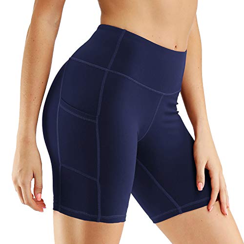 CQC High Waisted Biker Shorts for Women Workout Yoga Running Compression Shorts with Pockets Navy XS
