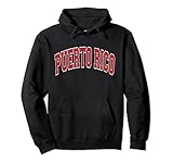 Puerto Rico Varsity Style Red Text with White Outline Pullover Hoodie