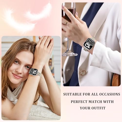 Image of Anlinser Metal Bands Compatible with Apple Watch Band for Women 49 /46 /45 /44 /42 /41 /40 /38mm, Thin Band Designed for iWatch Ultra 3-1 Series 11 10 9 8 7 6 5 4-1 SE (49 /46 /45 /44 /42mm, Silver Gold)