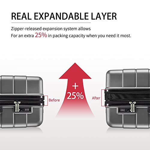 Fochier F 3 Piece Expandable Luggage Set With Tsa Lock, Hardside Rolling Suitcase Set With 4 Spinner Wheels For Women Man, 20 24 28 Inch, Grey #TOP3