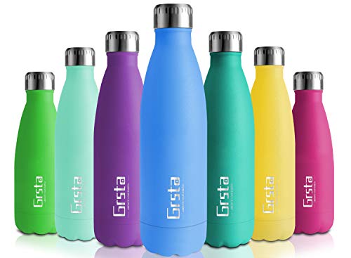 Grsta Fahrradflasche Edelstahl,650ml, Thermosflasche, Kaffeebecher, Trinkflasche Edelstahl, Fahrrad Trinkflasche, Trinkflasche Sport, Isolierflasche, Trinkflasche kohlensäure geeignet,Sprudel,Fitness Cover