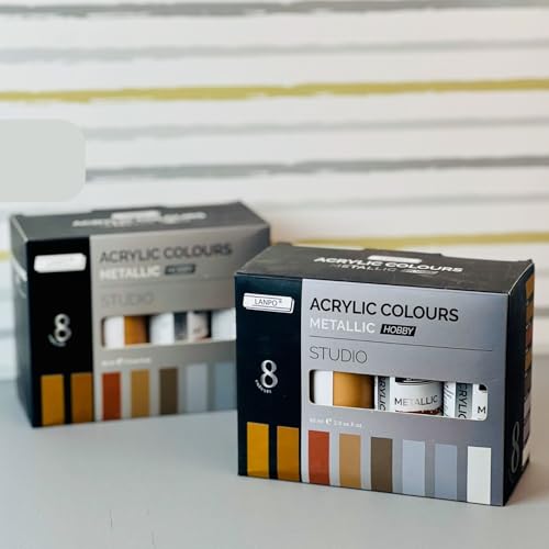Image of 8 Metallic Acrylic Paint Set (60ml Each) | Rich Shimmer Artist Colours | Non-Toxic, Lightfast & Fast Drying Acrylic Paints for Canvas, Wood, Ceramic, Fabric, Metal, Rock Painting, DIY Art & Craft (Metalic Acrylic Paint 8 Piece Set)