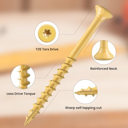 BNUOK Deck Screws 5 inch, Wood Screws #10 x 5, (36pcs) 1lb, Rust Resistant Epoxy Coated,Torx Drive Head Outdoor Decking Screws,with T25 Star Bit,Tan