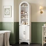 HOOBRO 67' Tall Narrow Bathroom Storage Cabinet, Arched Freestanding Floor Cabinet with 3 Adjustable Shelves and 2 Doors for Small Space, Space Saving Organizer for Bathroom, Living Room, White